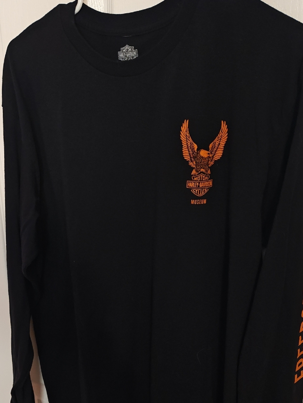 Harley-Davidson Black Long Sleeve Shirt with Orange Eagle Graphic
